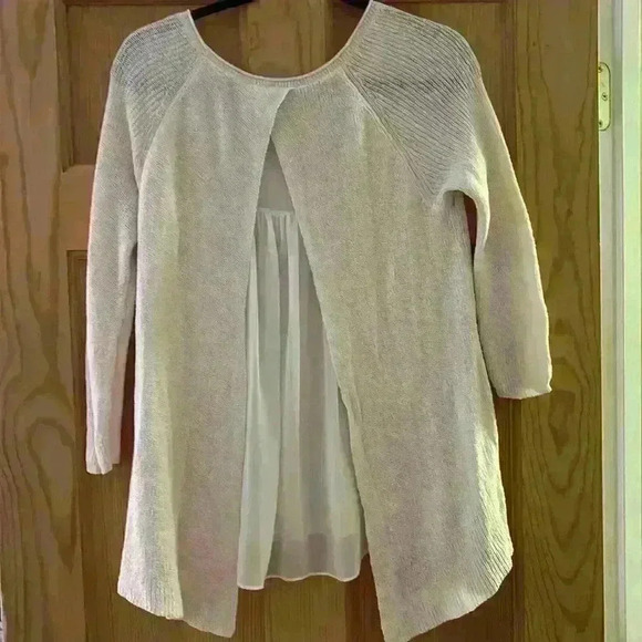 Anthropology MOTH Cream 3/4 Sleeve Sweater with Sheer Back Detail - Picture 3 of 5